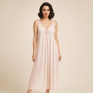 Vintage 70s Tosca Pink Nylon Nightgown Maxi Gown Sheer Tricot Lingerie Romantic